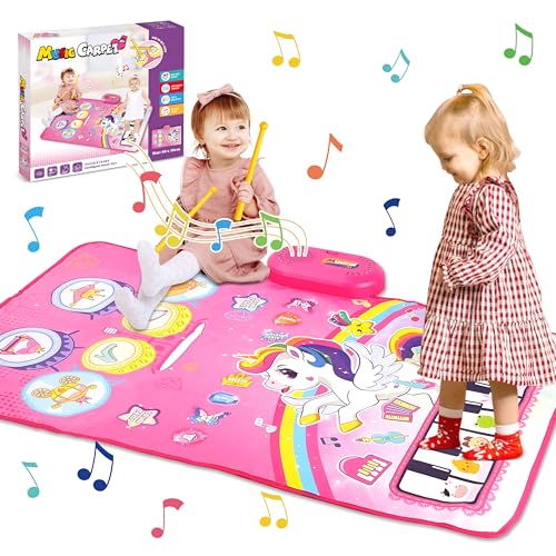 Image of 3 in 1 Piano & Drum Babies Play Mat, Piano Keyboard & Drum Animal Touch Unicorn Toys for Girls, Baby Toys for 1 Year Old Toddler Girl, Age 1-2 Birthday Gifts (Unicorn Pink)