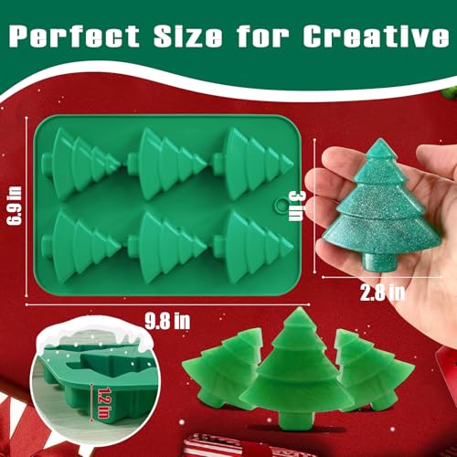Image of Christmas Tree Silicone Molds 2PCS for Soap Chocolate Candy Cake Cocoa Bomb Bath Bomb Ice Candle Food, 3D Xmas Themed Treat Baking & Freezing Tray BPA Free Food Grade Holiday Moulds