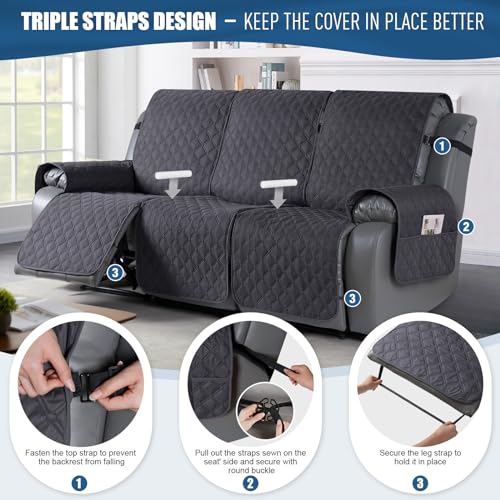 Image of TAOCOCO 100% Waterproof Recliner Covers, Recliner Sofa Covers with Leg Straps, Reversible Recliner Couch Cover for Reclining Chair, Washable Couch Protector for Pets Kids(3 Seater, Deep Gray)