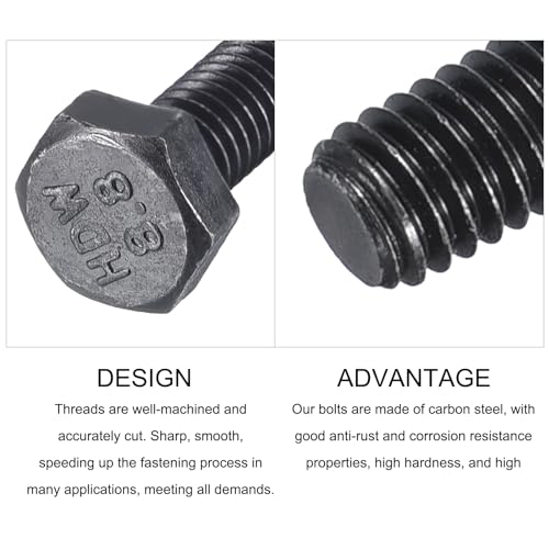 Image of METALLIXITY Hex Bolts (M6-1x25mm) 25Pcs, 8.8 Grade Carbon Steel Fully Threaded Black Oxide, Coarse Thread UNC Hex Head Screw Bolt - for Furniture Repair