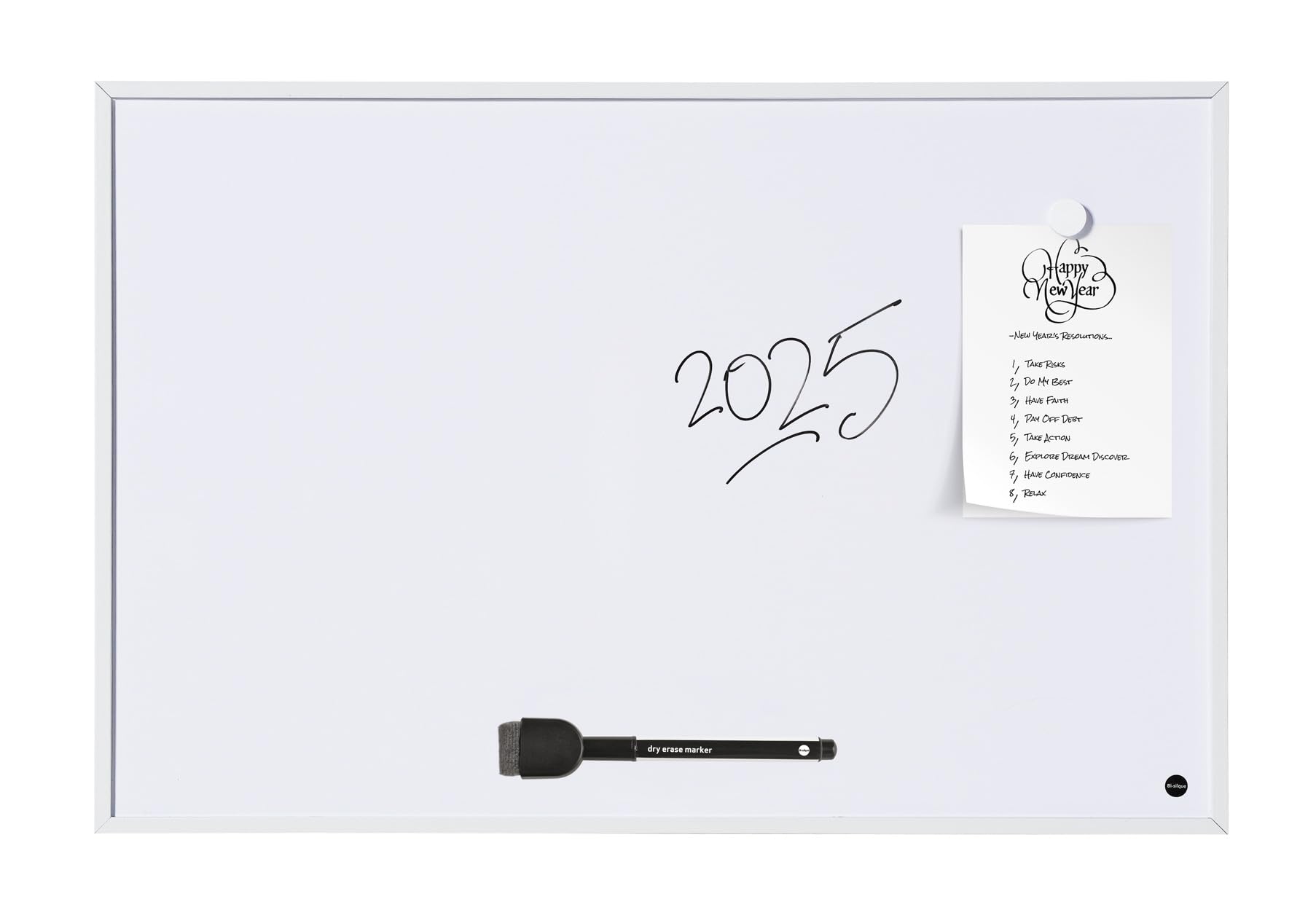 Bi-Office Whiteboard New Basic, Magnetisch, Trocken Abwischbare Weißwandtafel mit Weißem MDF Rahmen, 885x585 mm