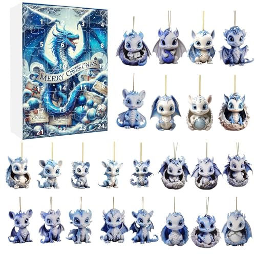 Christmas advent calendar, 24 cartoon cute dragons, funny dragon suits commemorative collectibles collectible toy dolls countdown 24 days