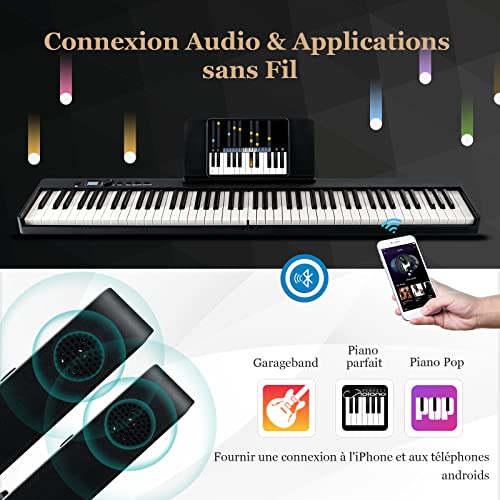 COSTWAY Piano Numérique Pliable à 88 Touches avec Pupitre,Clavier Electrique Portable avec Touche Lumineuse,2 Modes d… - Les Beatles, Paul McCartney, John Lennon, RIngo Starr, George Harrison COSTWAY Piano Numérique Pliable à 88 Touches avec Pupitre,Clavier Electrique Portable avec Touche Lumineuse,2 Modes d… – Image 5