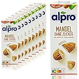Alpro - 10er Pack Mandeldrink ohne Zucker 1 Liter - Mandel Almond Drink ungesüßt 100 % pflanzlich