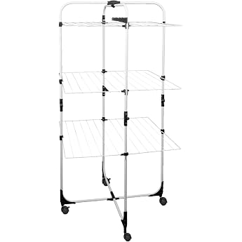 Grafner Clothes Airer Tower, 30 Metre Line Length, with Wheels, Foldable and Space-Saving, 3 Levels, 6 Foldable Wings, Rollab