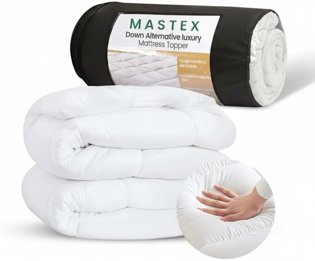 Mattress Topper Kingsize Bed - 5 CM Thick, Quilted, Extra Deep, Super Fluffy & Breathable - Strong Elastic Bands, Fits Up to 40 CM - Premium Hollowfiber Filling