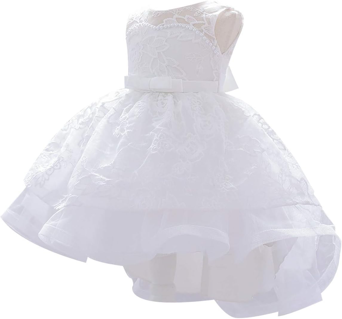 MYRISAM Baby Girls Flower Lace Embroidery High Low Dress 1st Birthday Christening Party Wedding Pageant Baptism Tutu Gown