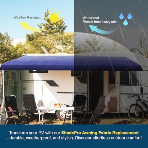 Shade Pro RV Awning Fabric Replacement | Durable Premium Grade Vinyl 16' [Fabric 15' 2'], Slate Blue Fade Camper Shade Awning Canopy