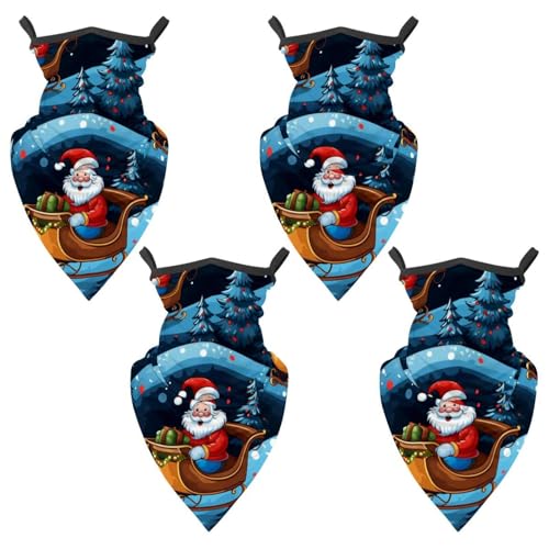 4 Pack Christmas Sleigh Neck Gaiter Face Cover Scarf, Breathable Sun & Wind-proof for Skiing Fishing Hiking Cycling