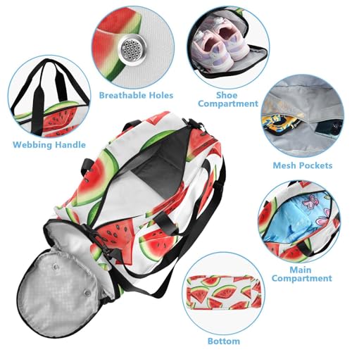 Red Fruit White Kids Travel Duffel Bag for Boys Girls Overnight Weekend Tote Bag with Shoes Compartment for Beach Swim Trip4