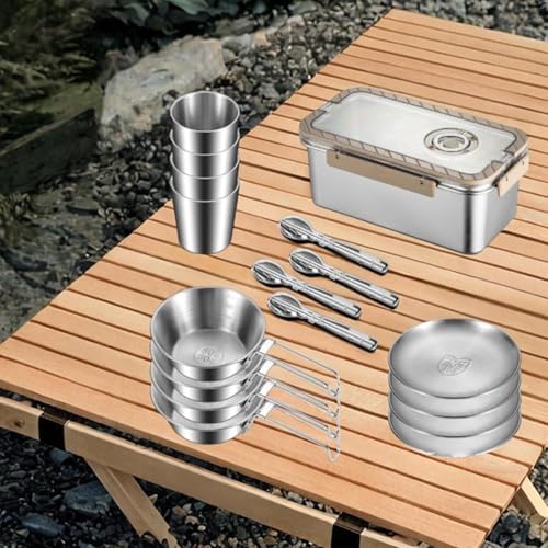QSTDGVPW Outdoor Dining Set Messware Kit Plates Bowls Cups Utensils for Camping Activities, 4 Person - Image 5