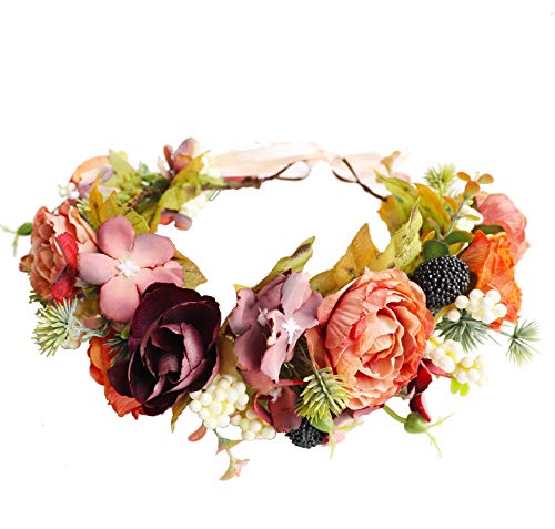 Vivivalue Women Floral Crown Rose Flower Headband Headpiece Halo Boho