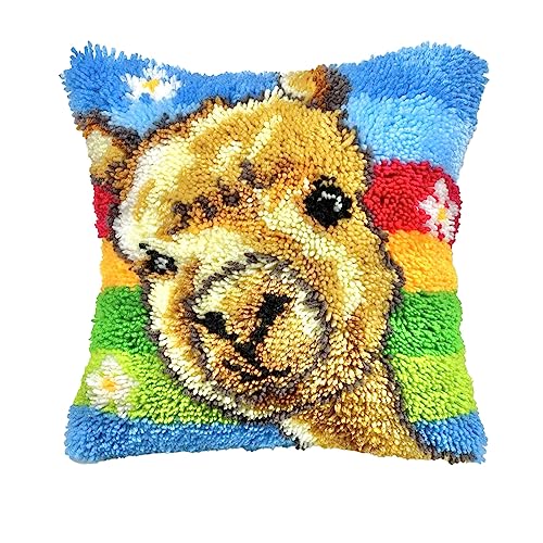 Mladen Latch Hook Kit Pillow Cover Diy Crochet Yarn Kits Hooking Pillow Cover For Adults And Kids 17" X 17" (Alpaca) #TOP30