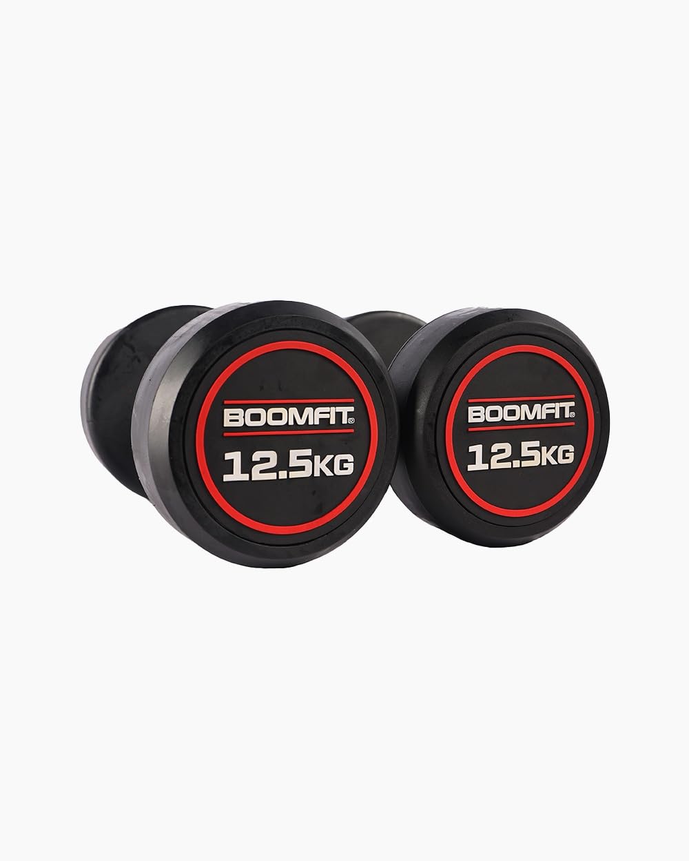 BOOMFIT Runde Hanteln Paar mit Gummi-Beschichtung und Chrom-Griff | Profi-Kurzhantel für Krafttraining Studio Home Gym | Geräuscharm Bodenschonend | Von 2,5 bis 50 kg pro Hantel