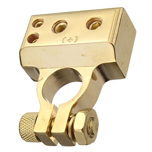 Audew 2 Pcs 4/8 Awg Positive Negative Battery Terminal Platinum Gold Auto Car