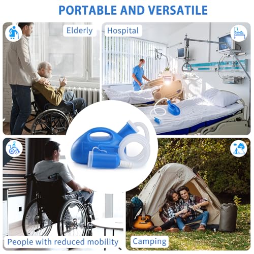 ONEDONE Urinals for Men - Portable Urinal for Men Spill Proof Nighttime Men's Urinal Bottle Male Pee Bottle Urine Bottle 68 OZ for Hospital Home Camping Car Travel 45" Long Hose with Lid (Blue)