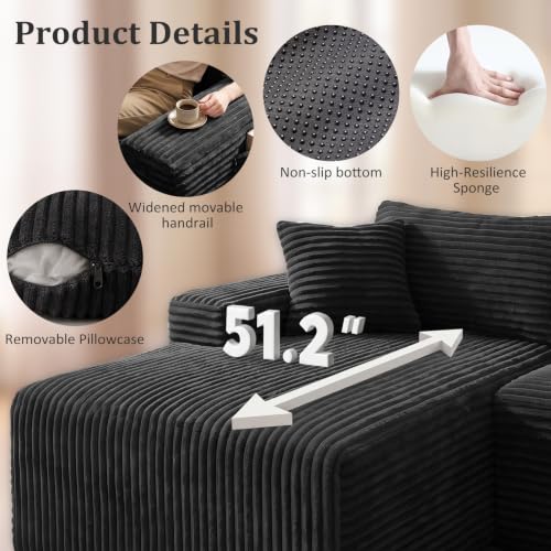 Image of Boneless Couch, U-Shape Corduroy Sectional Sofa, Black