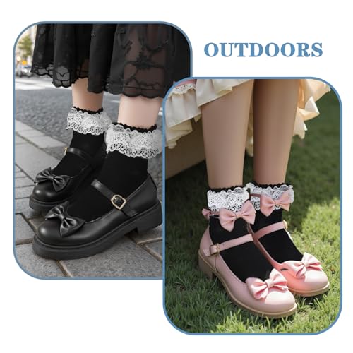 Image of Tyqour 1 Pair Ruffle Socks Women Black Lace Socks for Women Ankle Ruffle Frilly Socks, Comfortable and Breathable All Seasons