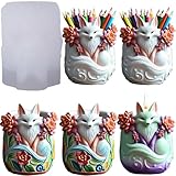QUDYNZAL 1 Pc Fox Resin Storage Box Silicone Mold Animal Flower Pot Epoxy Jar Candle Mold for DIY Crafts Candlestick Home Decoration Plaster Cement Concrete Craft Soap Thanksgiving Party Favors