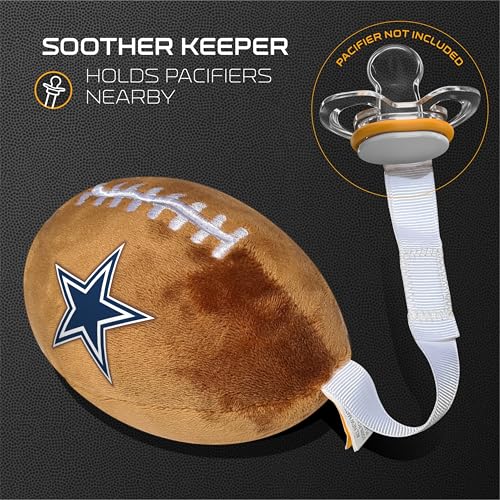 Image of Dallas Cowboys Plush Football Pacifier Holder by Smilo - Officially Licensed NFL Soother Holder - Soft Plush Toy and Dummy Holder - Fits Any Pacifier - Stroller Accessory & Newborn Essential