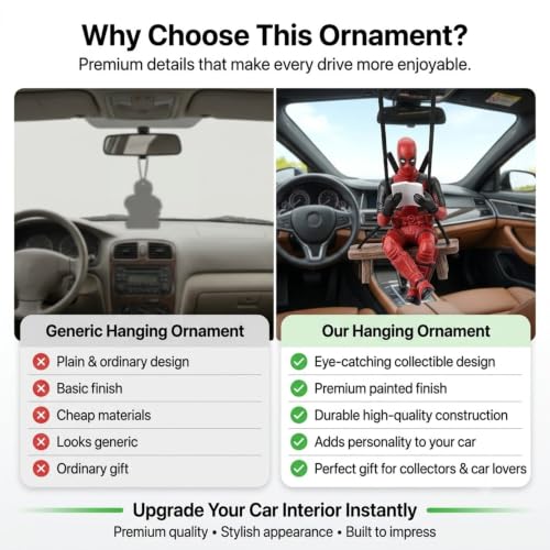 Image of YOURKARTS.COM Deadpool Car Hanging Toy for Rearview Mirror Superhero Car Accessory | Cute Swinging Deadpool Figurine for Car Interior Decoration