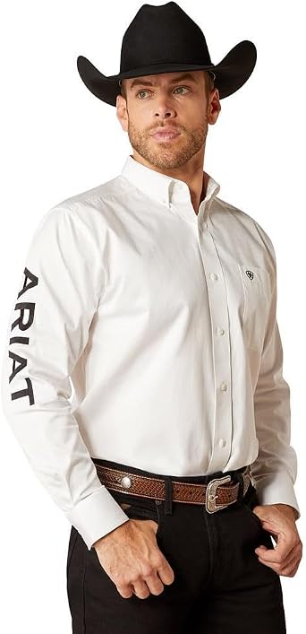 ARIAT White Team Logo Twill Classic Fit Mens Longsleeve Shirt 10046825