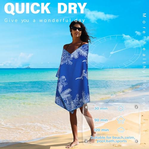 2 Pack Microfiber Lightweight Beach Towel Sand Free Quick Dry Absorbent Thin Compact Towels for Swimming Pool Camping Beach Accessories Large Easy Pack Travel Things for Vacation Essentials Gift