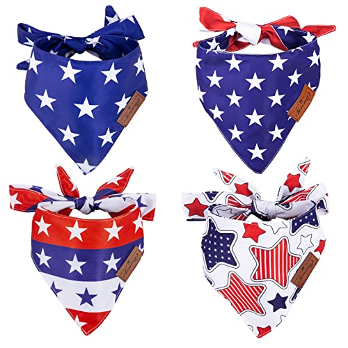 Charcy Dog Bandanas 4 Pack - Fall Bandana for Boy Girl, Holiday Birthday - Adjustable Durable Scarf, Unique Design - Flag Small