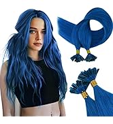 RUNATURE Blue U Tip Hair Extensions Human Hair Highlight Natural U Tip Keratin Hair Extensions Ho...