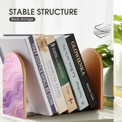Sujetalibros de mármol rosa y madera moderna para estanterías elegantes 8