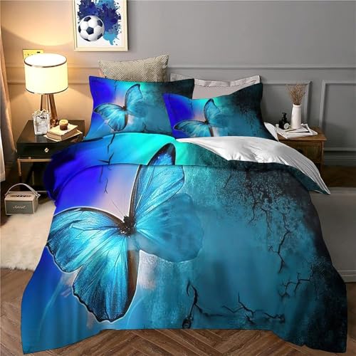 Housse de couette oiseaux bleus 200x200cm parure de lit imprimée illustration nature - 6