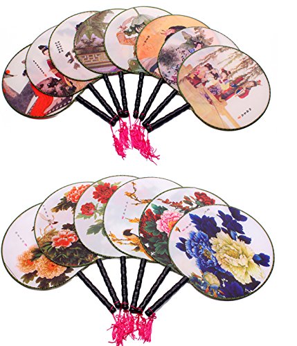Fodattm Set Of 4 Round Chinese Ancient Hand Fan Classic Palace Paddle Hand Fan #TOP1