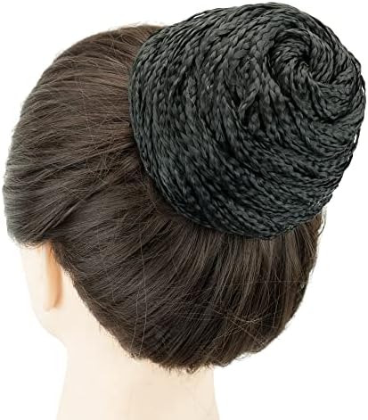 IMISSU Braided Chignon Dancer Hair Cover Donut Afro Braid Hair Pieces Scrunchies Hair Bun Wig Clips Updo Headwear for Women (Black)