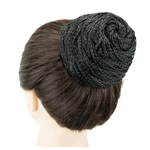 IMISSU Braided Chignon Dancer Hair Cover Donut Afro Braid Hair Pieces Scrunchies Hair Bun Wig Clips Updo Headwear for Women (Black)