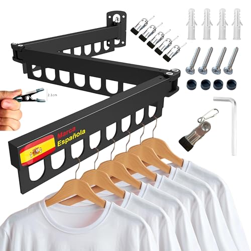 Tendederos Plegables de Pared | Tendedero Extensible Pared 3 Brazos| Tendal Plegable | Estendal Parede | Instala Cerca de Lavadora Secadora | Resistente en Exteriores e Interiores | Incluye 5 Ganchos