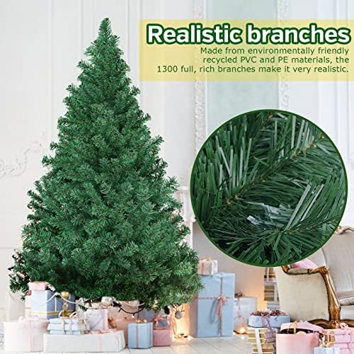 7ft Christmas Tree - UOUNE 2.1M 1300 Tips Full Artificial Xmas Tree with Metal Stand, Easy assembly, Xmas Home Décor, Flame Retardant, Hinged Branches
