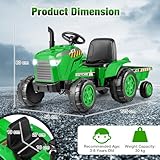 GYMAX Kids Ride On Tractor and Trailer, 12V Battery Powered Toy Car with Remote Control, Wireless Connection, MP3, USB, Music&Spring Suspensions, 2-in-1 Children Electric Car for 3-8 Years Old (Green) - Image 6