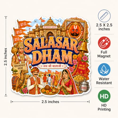 Image of Zesta Wooden Fridge Magnets Set | Refrigerator Decor Magnets for Kitchen | India Souvenir Fridge Magnet Collection | Wooden Magnet for Fridge Door Decoration (Salasar Dham)