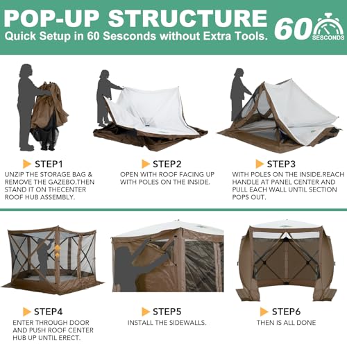 Image of COBIZI 10x10 FT Pop up Gazebo, Popup Canopy Tent,Screened in Gazebos with sidewalls,Waterproof Portable Outdoor Small Screen Tents Sun Shelter,carpas para Patio for Camping,Garden,Backyard,Brown