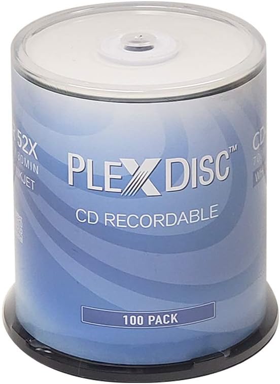 CD-R 700MB 52X White Inkjet Hub Printable Discs | 100 Pack Cake Box (FFP) | Blank CDs for Burning Music, Photos, Data | Writable Recordable Media