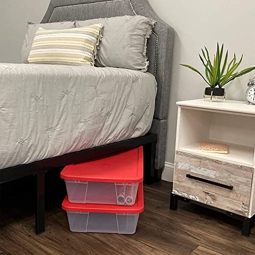 Homz 3421Clrddc.02 Large 41 Quart Clear Plastic Under Bed Stackable Holiday Storage Container With Red Snap Lock Lid, 2 Pack #TOP6