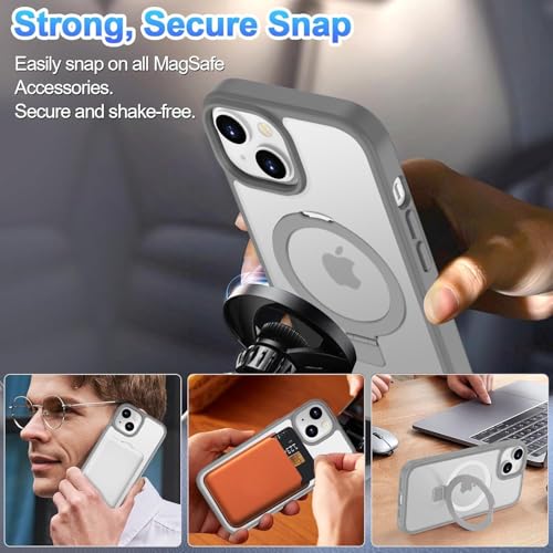 Image of iPhone 15 Magsafe Stand Case | Matte Design & 360 Protection | Military-Grade Apple iPhone 15 Cover | Ultra Premium - Gray
