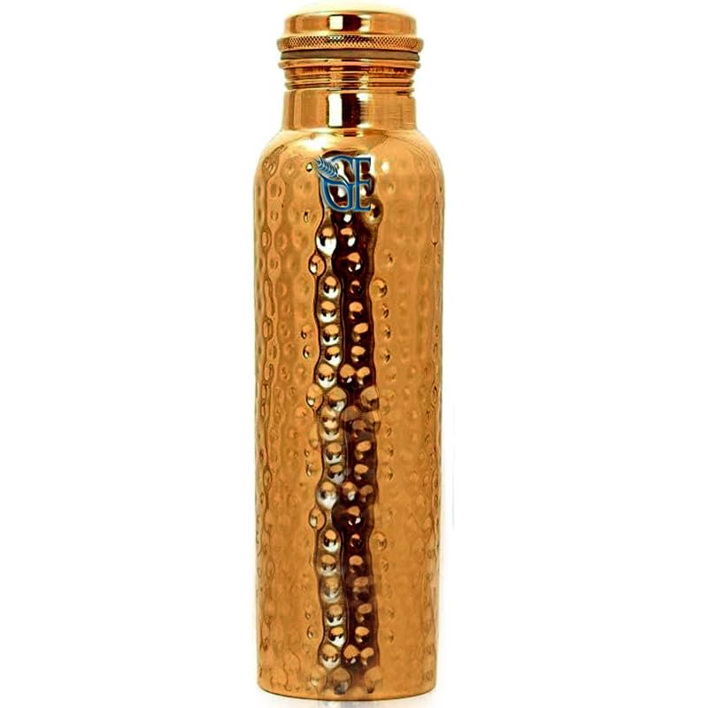 GRAINEX ENGINEER Handcrafted Hammered Pure Copper Water Bottle Capacity 900ml / 30.4 Oz for Home, Office, Hotel and Gifting - Set Of 1