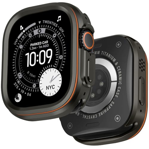 Dolstrap Metal Rugged Case Compatible with Apple Watch Ultra 3/2/1 49mm Metal Protective Bumper Cover Case + Back Cover for iWatch Ultra 49mm Graphite/Orange