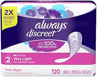 Always Discreet, Incontinence & Postpartum Liners For Women, Size 2, Very Light Absorbency, Regular Length, 120 Count
