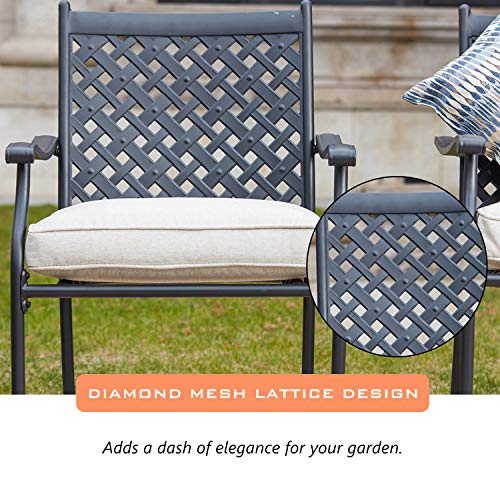 Lokatse Home 4 Piece Outdoor Patio Metal Wrought Iron Dining Chair Set With Arms And Seat Cushions - Beige #TOP4