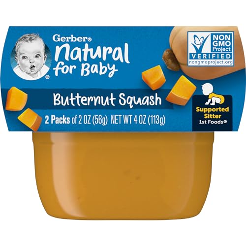Image of Gerber 1st Foods Baby Food, Butternut Squash Puree, Natural & Non-GMO, 2 Ounce Tubs, 2-Pack (Pack of 8)
