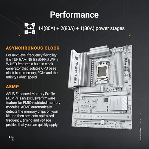 Image of ASUS TUF Gaming B850-PRO WIFI7 W NEO AM5 ATX Motherboard, DDR5, DIMM Fit, WiFi 7, 2.5Gb LAN, 3X M.2, 3X USB-C