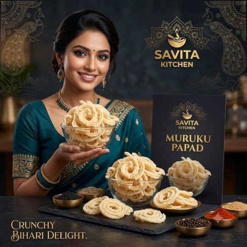Image of Savita Kitchen Muruku Papad 600g | Authentic Bihari Sun-Dried Rice Papad | Handmade Traditional Recipe | No Preservatives | Crunchy Snack | Perfect with Chai & Meals | Vegetarian