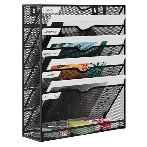 EasyPAG 6 Compartimento Metal A4 Soporte Documentos Pared Oficina Archivador de Pared Organizador Revistas Correo Pared Almacenamiento Archivos Revistero,Negro